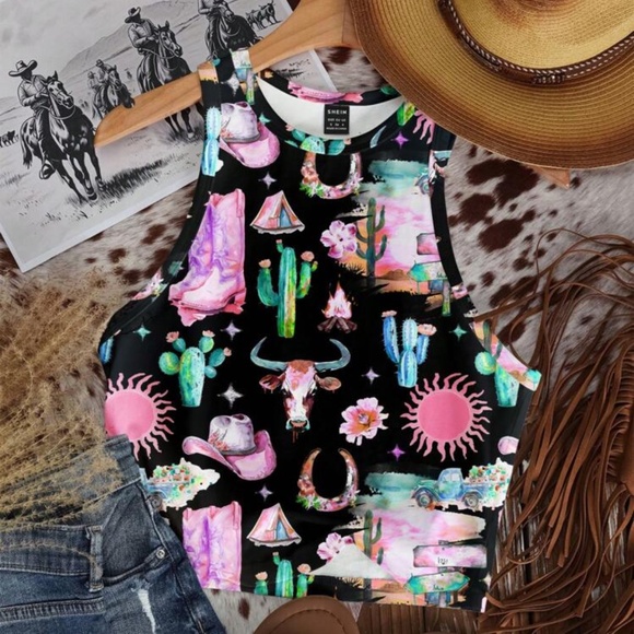 Fun Western Pink Tanks in various colors and sizes Xs-4Xl - Picture 2 of 8